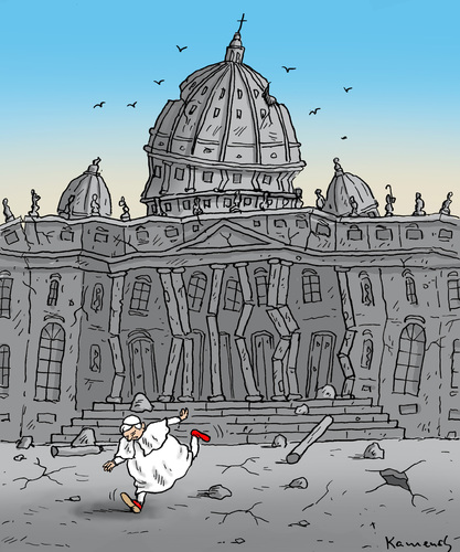 Cartoon: Die Flucht des Papstes (medium) by marian kamensky tagged papstrücktritt,benedikt,vatikan,katholische,kirche,papstrücktritt,benedikt,vatikan,katholische,kirche