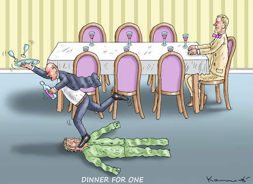 Cartoon: DINNER FOR ONE (medium) by marian kamensky tagged bundeshaushalt,2024,scholz,merz,ampel,dinner,for,one,bundeshaushalt,2024,scholz,merz,ampel,dinner,for,one