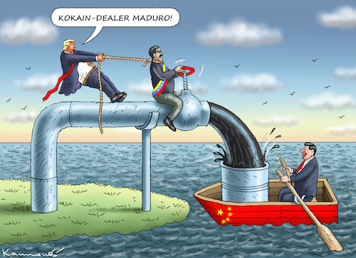 Cartoon: DROGENDEALER MADURO (medium) by marian kamensky tagged drogendealer,maduro,trump,china,drogendealer,maduro,trump,china