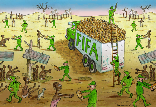 Cartoon: Ein FIFA Wunder ist geschehen (medium) by marian kamensky tagged fifa,wm,brasilien,katar,korruption,fussball,sepp,blatter,papst,franziskus,fifa,wm,brasilien,katar,korruption,fussball,sepp,blatter,papst,franziskus