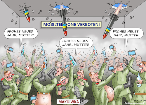 Cartoon: FEIERNDE RUSSEN IN MAKIJIWKA (medium) by marian kamensky tagged feiernde,russen,in,makijiwka,feiernde,russen,in,makijiwka