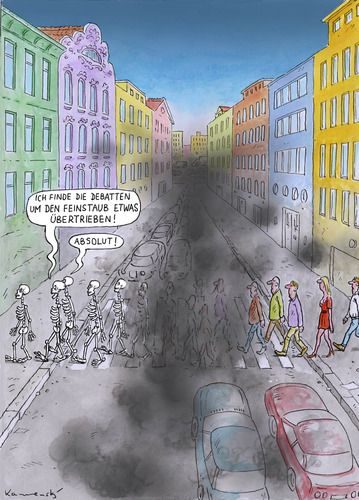 Cartoon: Feinstaub (medium) by marian kamensky tagged humor,verkehr,straßenverkehr,autos,umwelt,stadt,city,großstadt,gesundheit,abgase