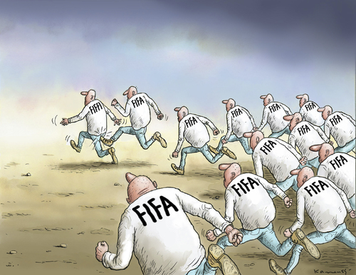 Cartoon: FIFA JAGT FIFFI (medium) by marian kamensky tagged fifa,wm,brasilien,katar,korruption,fussball,sepp,blatter,papst,franziskus,fifa,wm,brasilien,katar,korruption,fussball,sepp,blatter,papst,franziskus