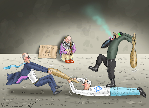 Cartoon: FRIDAYS FOR FRITZ FFF (medium) by marian kamensky tagged fridays,for,fritz,netanyahu,hamas,gaza,fridays,for,fritz,netanyahu,hamas,gaza