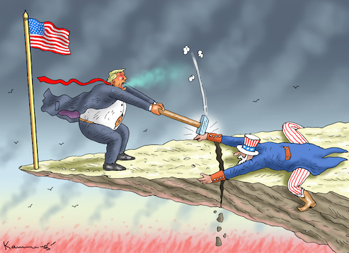 Cartoon: HELFENDER DONALD (medium) by marian kamensky tagged strasse,von,hormus,wieder,gesperrt,strasse,von,hormus,wieder,gesperrt
