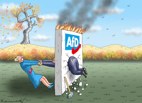Cartoon: HERBST DER BRANDMAUERREFORMEN (medium) by marian kamensky tagged herbst,der,brandmauerreformen,herbst,der,brandmauerreformen