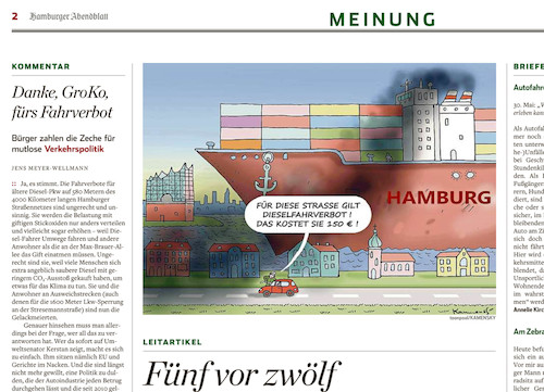 Cartoon: HEUTE IM HAMBURGER ABENDBLATT (medium) by marian kamensky tagged dieselfahrverbot,in,hamburg,dieselfahrverbot,in,hamburg