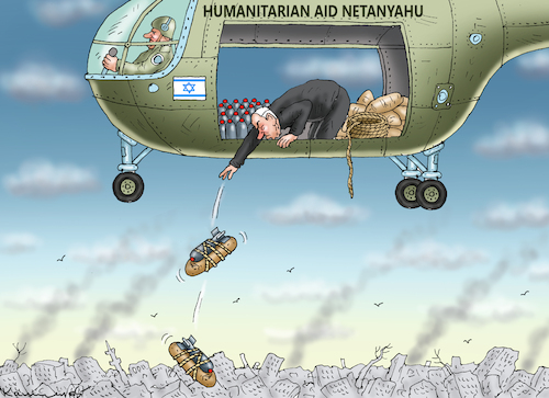 Cartoon: HUMANITARIAN AID NETANYAHU (medium) by marian kamensky tagged humanitarian,aid,netanyahu,gaza,hamas,humanitarian,aid,netanyahu,gaza,hamas