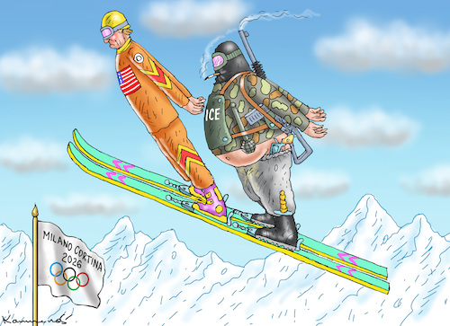 Cartoon: ICE AT WINTER OLYMPICS 2026 (medium) by marian kamensky tagged ice,at,winter,olympics,2026,ice,at,winter,olympics,2026