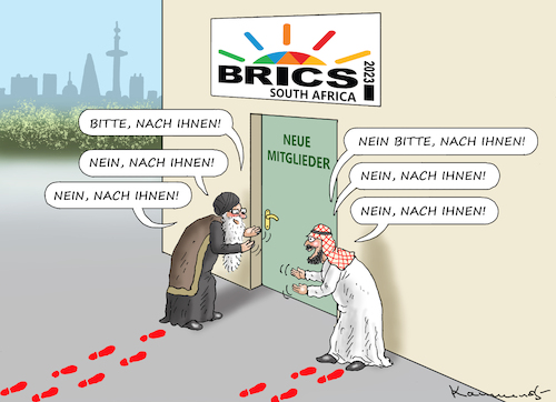 Cartoon: IRAN UND SAUDIS- NEUE BRICS-MITG (medium) by marian kamensky tagged iran,und,saudis,neue,brics,mitglieder,iran,und,saudis,neue,brics,mitglieder