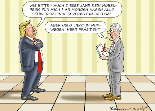 Cartoon: KEIN NOBELPREIS FÜR TRUMP (medium) by marian kamensky tagged kein,nobelpreis,für,trump,kein,nobelpreis,für,trump