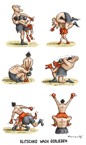 Cartoon: Klitschko Wach geblieben (medium) by marian kamensky tagged vladimir,klitschko,mariusz,wach,boxkampf,vladimir,klitschko,mariusz,wach,boxkampf