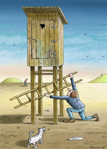 Cartoon: Loo (medium) by marian kamensky tagged humor,illustration,wc,toilette,klo,pinkeln,jäger,hochstand,leiter