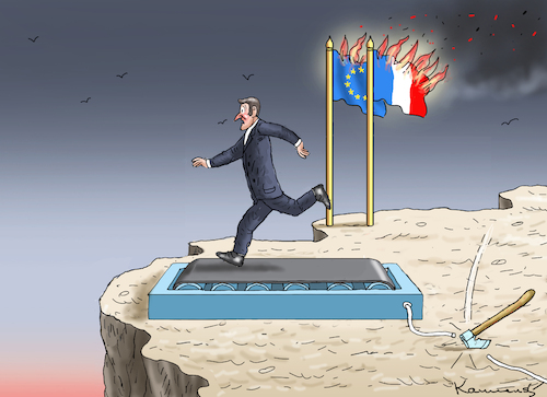 Cartoon: MACRON AM ABGRUND (medium) by marian kamensky tagged macron,am,abgrund,macron,am,abgrund