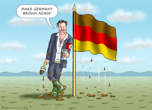 Cartoon: MAKE GERMANY BROWN  AGAIN! (medium) by marian kamensky tagged elon,axel,springer,afd,trump,faschismus,elon,axel,springer,afd,trump,faschismus