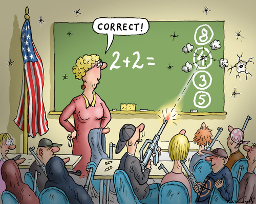 Cartoon: Mathe in Amerika (medium) by marian kamensky tagged waffen,in,amerika,gewalt,waffengesetze,usa
