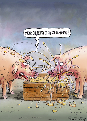 Cartoon: Mensch! (medium) by marian kamensky tagged humor,illustration,schwein,schweine,essen,manieren,tischmanieren,tiere,sau