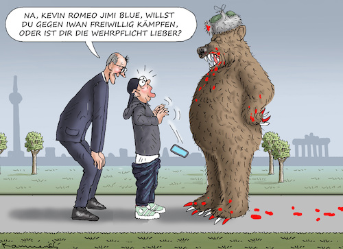 Cartoon: MERZ BRAUCHT SOLDATEN (medium) by marian kamensky tagged merz,braucht,soldaten,wehrpflicht,merz,braucht,soldaten,wehrpflicht