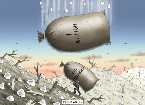 Cartoon: MUSK WIRD UNERTRÄGLICH REICH (medium) by marian kamensky tagged musk,wird,unerträglich,reich,tesla,musk,wird,unerträglich,reich,tesla