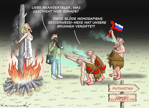 Cartoon: NEANDERTALER SIND SAUER (medium) by marian kamensky tagged wahlen,in,sachsen,und,thüringen,afd,höcke,faschismus,wahlen,in,sachsen,und,thüringen,afd,höcke,faschismus