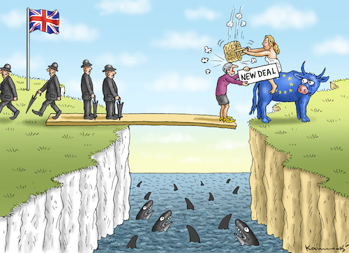 Cartoon: NO NEW DEAL ! (medium) by marian kamensky tagged brexit,theresa,may,england,eu,schottland,weicher,wahlen,boris,johnson,nigel,farage,referendum,no,deal,brexit,theresa,may,england,eu,schottland,weicher,wahlen,boris,johnson,nigel,farage,referendum,no,deal