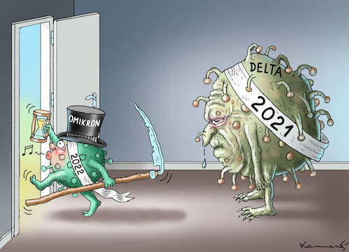 Cartoon: OMIKRON 2022 (medium) by marian kamensky tagged curevac,testzentren,corona,impfung,pandemie,booster,omikron,impfpflicht,curevac,testzentren,corona,impfung,pandemie,booster,omikron,impfpflicht