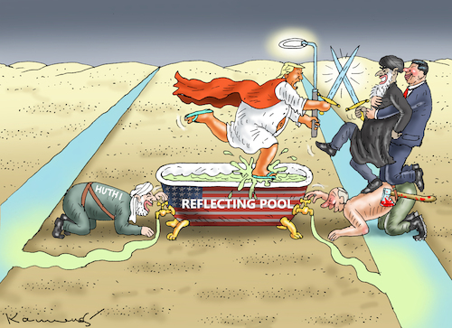 Cartoon: REFLECTING POOL WAR (medium) by marian kamensky tagged strasse,von,hormus,wieder,gesperrt,no,pershings,for,merz,tomahawks,strasse,von,hormus,wieder,gesperrt,no,pershings,for,merz,tomahawks