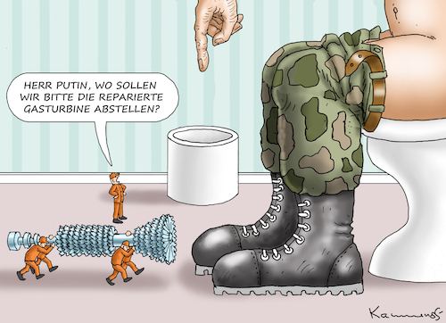 Cartoon: REPARIERTE GASTURBINE (medium) by marian kamensky tagged reparierte,gasturbine,putin,nord,stream,reparierte,gasturbine,putin,nord,stream