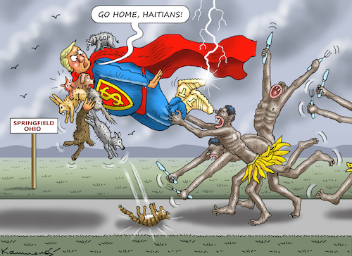 Cartoon: SUPERMAN TRUMP (medium) by marian kamensky tagged tv,duell,harris,vs,trump,abc,börse,nach,dem,superman,springfield,ohio,tv,duell,harris,vs,trump,abc,börse,nach,dem,superman,springfield,ohio