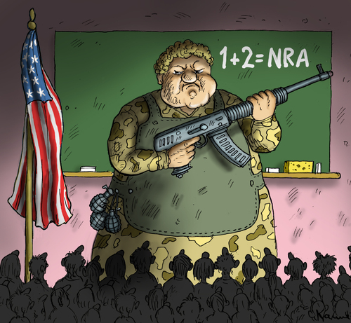 Cartoon: The new american teacher (medium) by marian kamensky tagged newtown,usa,massaker,in,der,schule,waffenlobby,obama,waffengesetzt,nra,newtown,usa,massaker,in,der,schule,waffenlobby,obama,waffengesetzt,nra