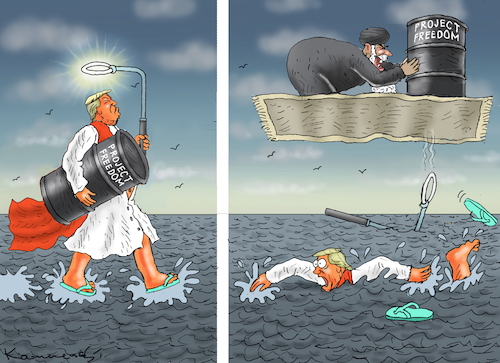 Cartoon: THE PROJECT FREEDOM AFTER ONE DA (medium) by marian kamensky tagged the,project,freedom,after,one,day,iran,hormus,trump,the,project,freedom,after,one,day,iran,hormus,trump