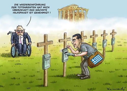 Cartoon: TOTENRENTE (medium) by marian kamensky tagged alexis,tsipras,griechenland,rettungsschirm,eu,griechowestern,alexis,tsipras,griechenland,rettungsschirm,eu,griechowestern