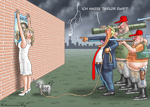 Cartoon: TRUMP HASST TAYLOR SWIFT (medium) by marian kamensky tagged tv,duell,harris,vs,trump,abc,börse,nach,dem,will,nicht,das,zweite,taylor,swift,tv,duell,harris,vs,trump,abc,börse,nach,dem,will,nicht,das,zweite,taylor,swift