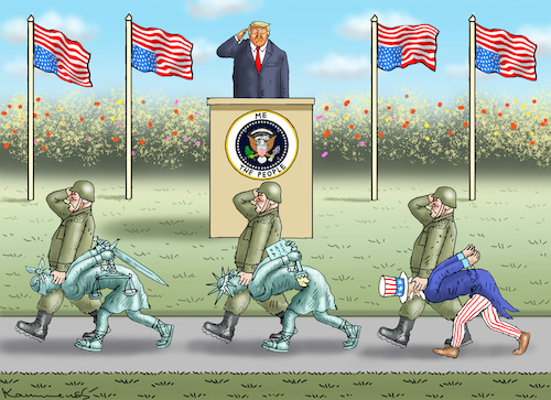 Cartoon: TRUMPS MILITÄRPARADE (medium) by marian kamensky tagged musk,trump,zuckerberg,bezos,felon,and,elon,in,panama,zölle,diktator,selenskyj,putin,ukraine,usa,tesla,los,angeles,deportationen,trumps,militärparade,doge,musk,trump,zuckerberg,bezos,felon,and,elon,in,panama,zölle,diktator,selenskyj,putin,ukraine,usa,tesla,los,angeles,deportationen,trumps,militärparade,doge