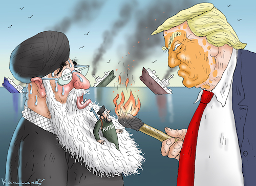 Cartoon: USA ATTACKIEREN HUTHI-REBELLEN (medium) by marian kamensky tagged usa,attackieren,huthi,rebellen,trump,iran,yemen,usa,attackieren,huthi,rebellen,trump,iran,yemen