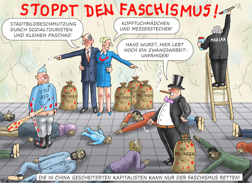 Cartoon: VOLKSVERHETZENDE HASSREDENORGIE (medium) by marian kamensky tagged perfektes,stadtbild,afd,cdu,merz,faschismus,perfektes,stadtbild,afd,cdu,merz,faschismus