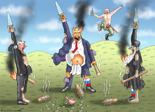 Cartoon: WAFFENRUHE (medium) by marian kamensky tagged humanitarian,aid,netanyahu,gaza,hamas,un,ghf,bunker,buster,irans,verbündete,waffenruhe,humanitarian,aid,netanyahu,gaza,hamas,un,ghf,bunker,buster,irans,verbündete,waffenruhe