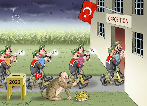 Cartoon: WAHLEN 2023 IN DER TÜRKEI (medium) by marian kamensky tagged wahlen,2023,in,der,türkei,wahlen,2023,in,der,türkei