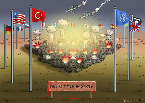Cartoon: WILLKOMMEN IN SYRIEN (medium) by marian kamensky tagged türkei,gegen,is,kurden,syrien,terror,türkei,gegen,is,kurden,syrien,terror