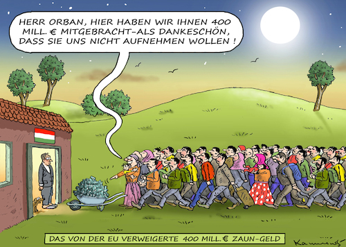 Cartoon: ZAUNGELD FÜR ORBAN (medium) by marian kamensky tagged orban,will,zaungeld,juncker,ungarn,nationalismus,populismus,orban,will,zaungeld,juncker,ungarn,nationalismus,populismus