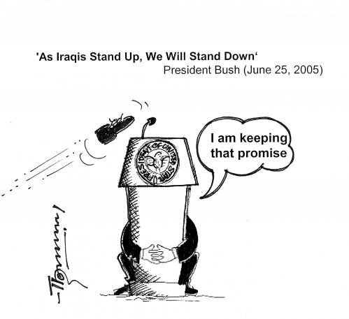 Cartoon: A Promise to Remember (medium) by Thommy tagged bush,shoe,throw,press,conference