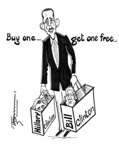 Cartoon: Cyber Monday US President Elect (medium) by Thommy tagged obama,hillary,bill,clinton,cyber,monday