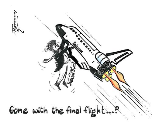 Cartoon: Donald Trump Final Journey (medium) by Thommy tagged donald,trump,endevor,final,flight