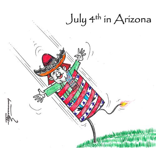 Cartoon: July 4th in Arizona (medium) by Thommy tagged july,4th,arizona,immigration