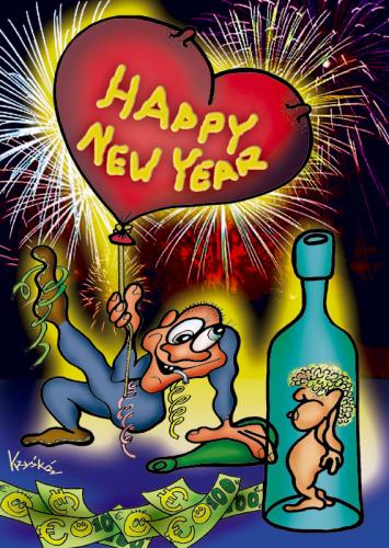 Cartoon: New Year (medium) by Krzyskow tagged character,comic,designfrau,girl,illustration,line,love,man,mann,music,politics,sport,tiere
