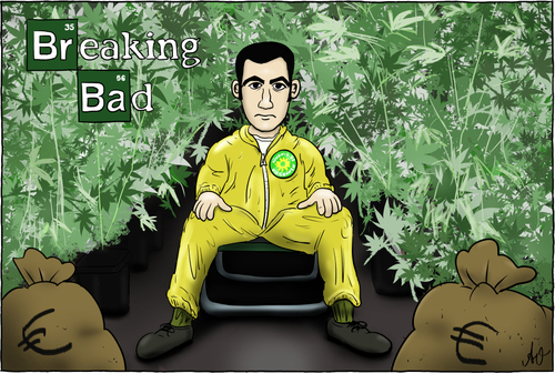 Cartoon: Breaking Bad (medium) by Andreas Vollmar tagged grünen,die,drogen,marihuana,cannabis,challenge,bucket,ice,özdemir,cem,legalize
