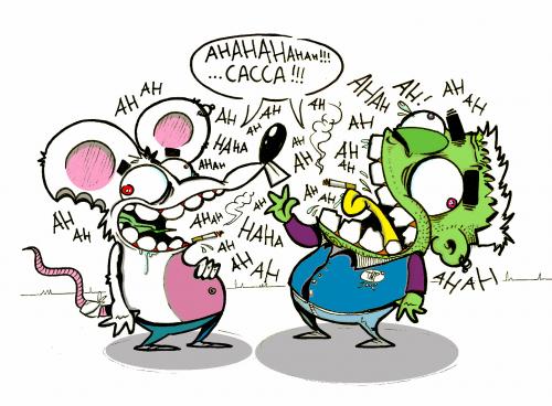 Cartoon: poo ahahahah (medium) by buddybradley tagged monsters,mouse,frankenstein,poo,laugh,illustration,lysergic,lsd,crazy,madness