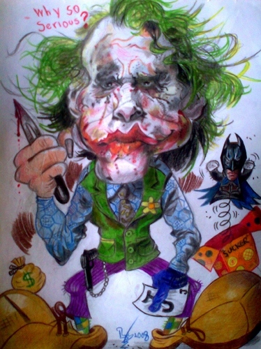Cartoon: Heath Ledger as The Joker. (medium) by RoyCaricaturas tagged joker,batman,ledger,hollywood,actors,famous