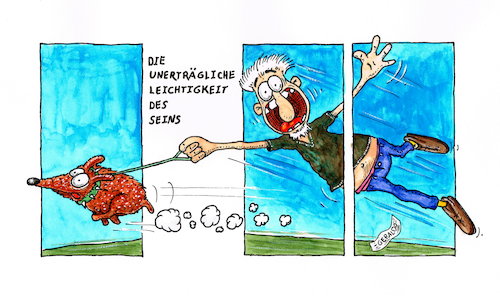 Cartoon: Die unerträgliche Leichtigkeit d (medium) by geralddotcom tagged hund,dog,man,mann,gassi,rennen