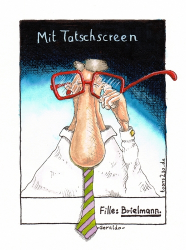 Cartoon: Mit Tatschscreen (medium) by geralddotcom tagged brille,fielmann,touchscreen,tatschscreen,nase